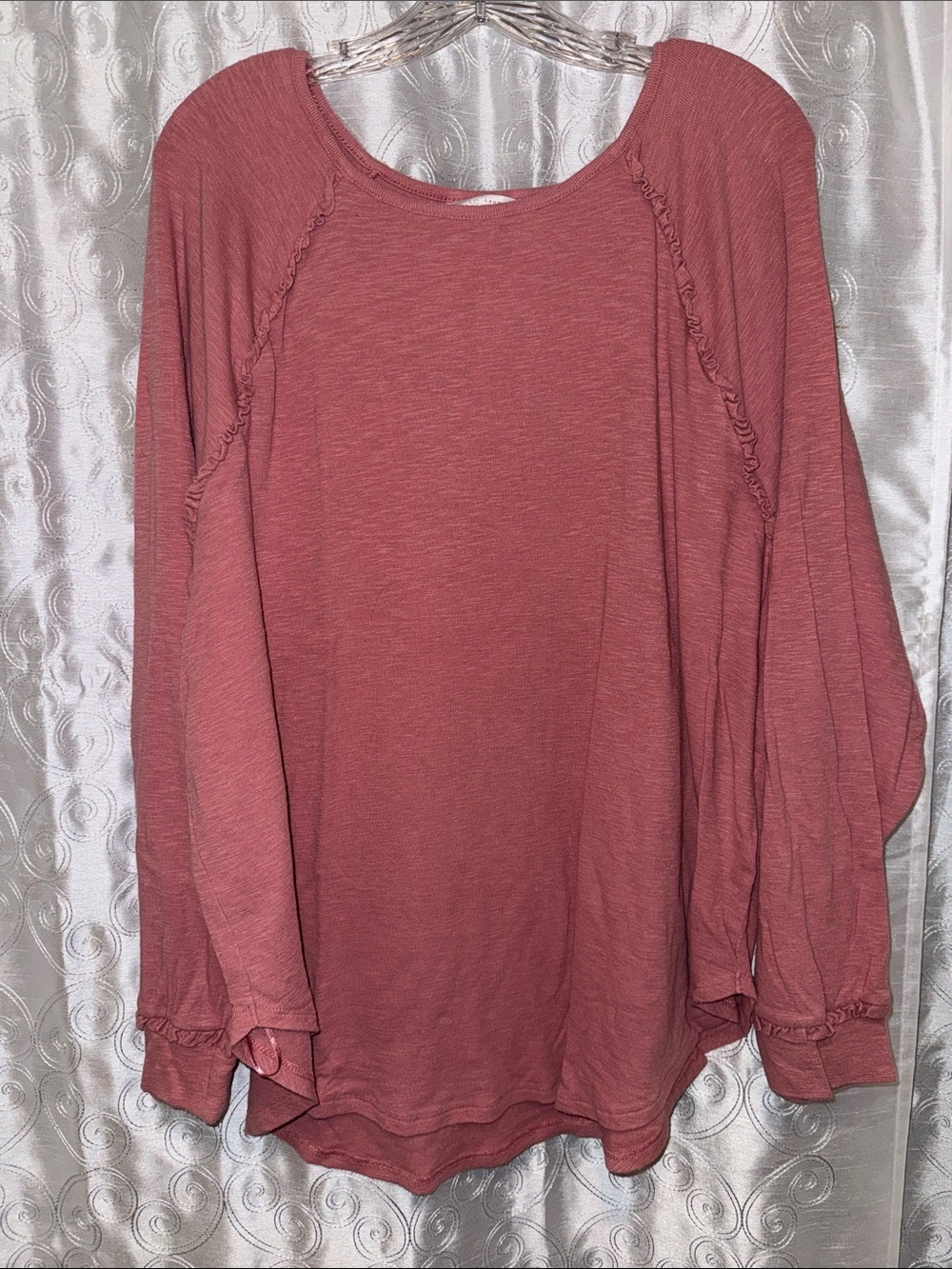LC Lauren Conrad Mauve Long Sleeve Ruffle Shoulder Top Women’s Size XXL 🔥 G11